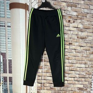 Adidas Kids Black Joggers with Bright Green Accents Size Boys 8